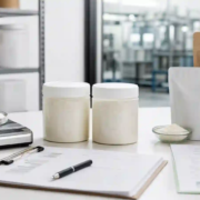 Bulk lumbrokinase powder samples and purchasing documents on a clean sourcing workspace