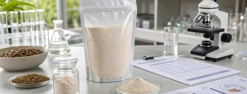 Earthworm protein powder sample with COA documents for B2B content and quality review
