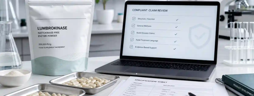 Lumbrokinase ingredient documents and compliant claim review for supplement brand benefit language