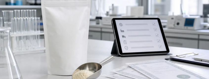 Lumbrokinase powder sample and supplier documents for B2B product knowledge review