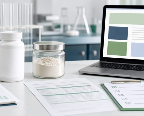 Lumbrokinase powder product page compliance review with COA documents and supplement formulation materials