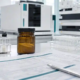 Third-party testing documents and lumbrokinase powder sample in a quality control laboratory