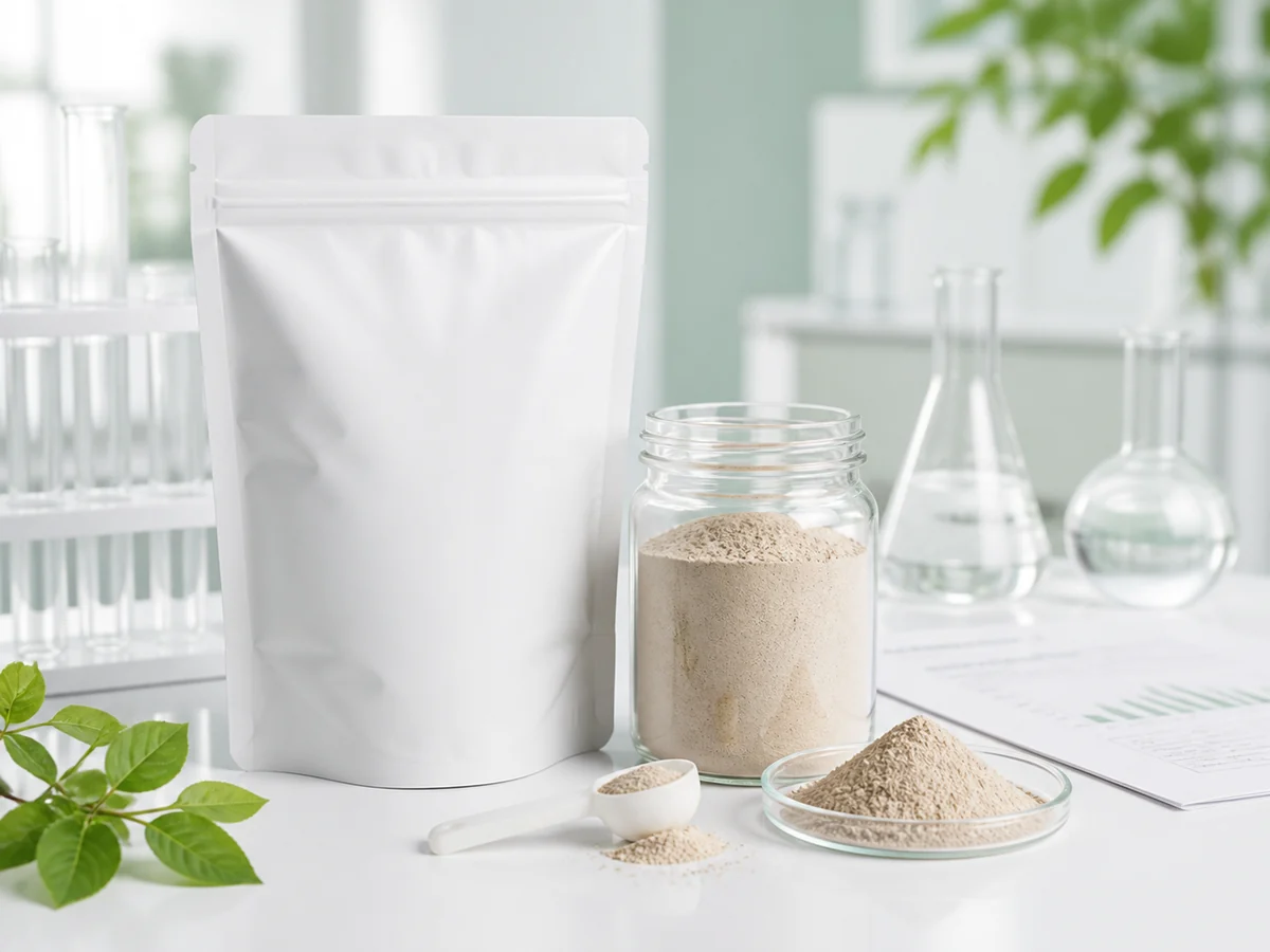 Earthworm Protein Powder B2B Product Image Bulk earthworm protein powder product image with pouch jar and lab quality documents