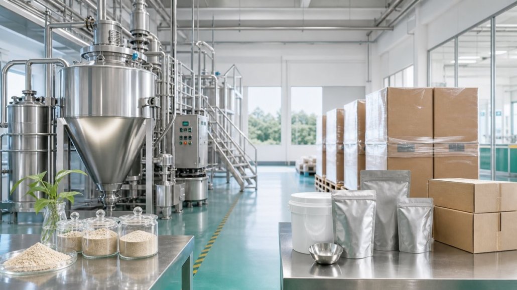 Clean ingredient production and export packaging facility for earthworm-derived powder ingredients