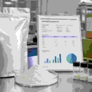 Wholesale lumbrokinase powder supplier scene with bulk pouch, COA document, sample vials, and shipping cartons