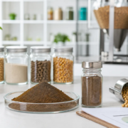 Earthworm protein in animal feed applications featured image B2B feed formulation desk showing earthworm protein powder, feed samples, and quality documents.