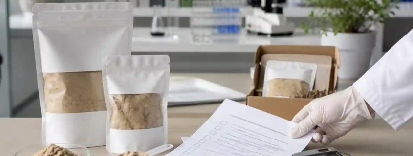 Earthworm protein powder wholesale buying checklist with sample pouches and QA documents