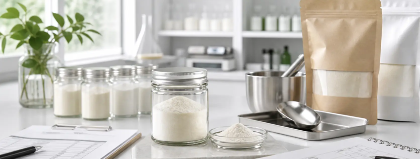 Bulk lumbrokinase powder sample with specification documents for B2B supplier evaluation
