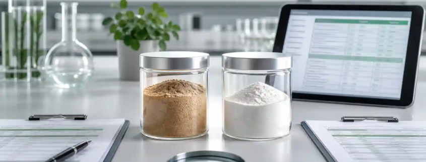 Lumbrokinase and serrapeptase ingredient comparison samples with specification documents