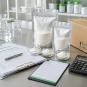 Bulk lumbrokinase powder price inquiry with sample pouches, quotation sheet, calculator, and supplier documents