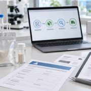 Earthworm peptide powder sample with request form, COA checklist, specification notes, and shipping workflow