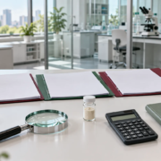 Lumbrokinase Market Analysis: Evidence, Product Segments, and B2B Buying Signals featured image Conceptual ingredient market research desk with separate folders, sample vial, magnifying glass, calculator, notebook, and capped sample tubes