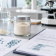 Bioactive peptide powder sample with laboratory QA documents, peptide profile chart, and sourcing review materials